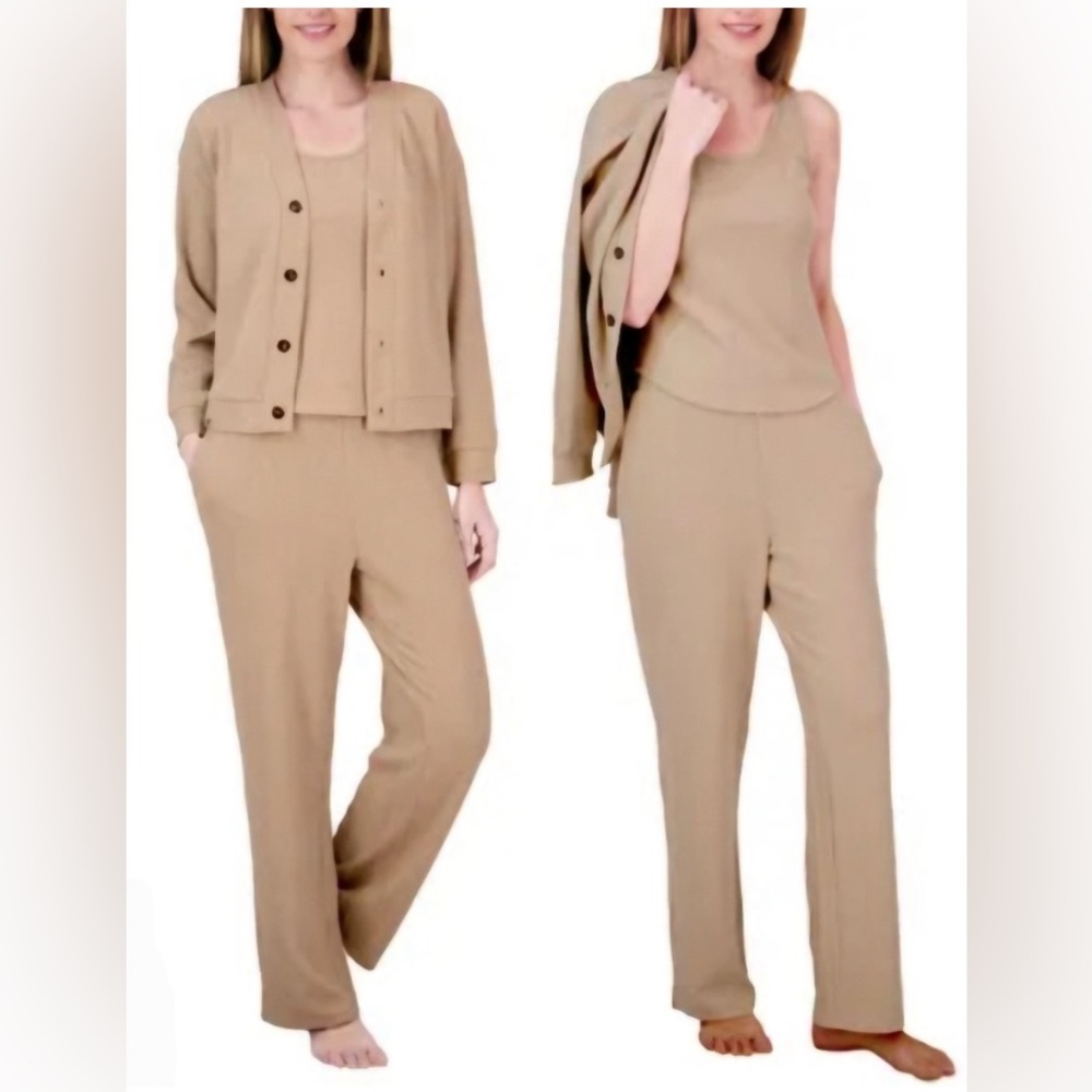 🆕 Love to Lounge 3pc Set Knit Tank Cardigan Pants PJ Sleepwear Casual Comfort